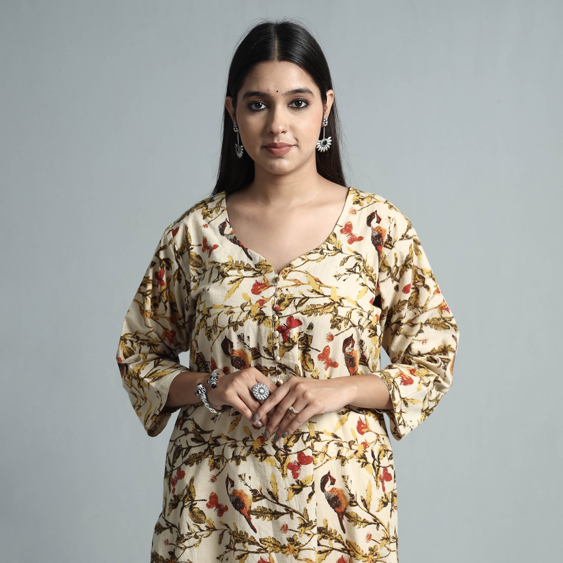 Beige - Kalamkari Printed Cotton Kurta