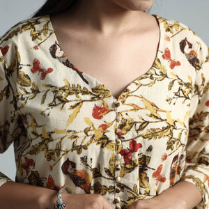 Beige - Kalamkari Printed Cotton Kurta