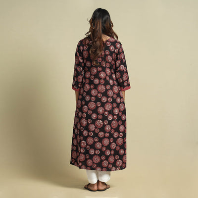 Black - Jahota Block Printed Kantha Patchwork Cotton Kurta