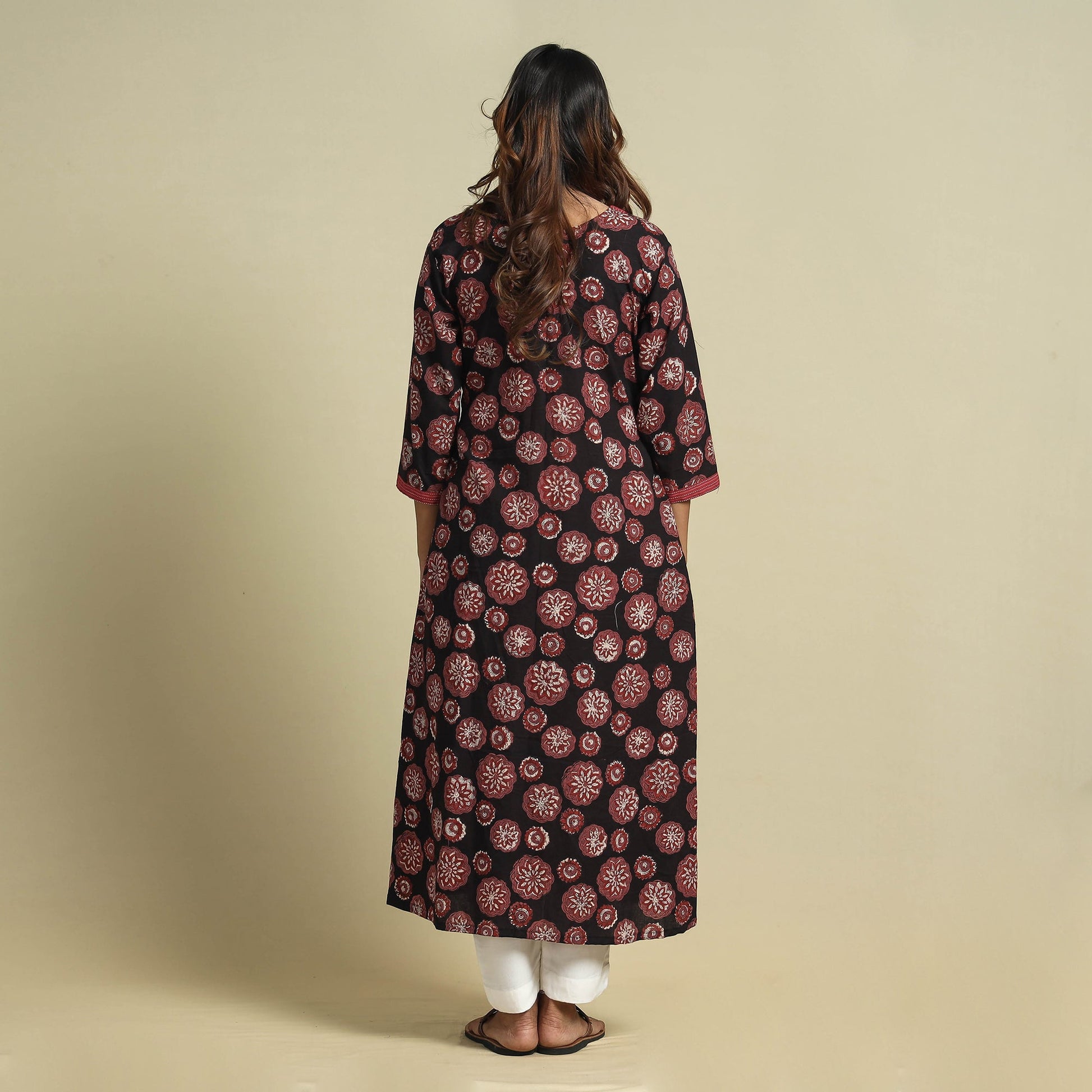 Black - Jahota Block Printed Kantha Patchwork Cotton Kurta
