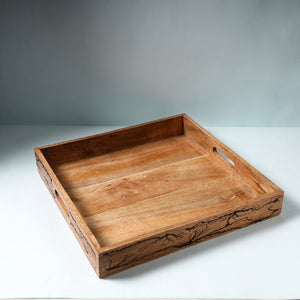 Brown - Handcrafted Mango Wooden Serving Tray (15 x 15 in)