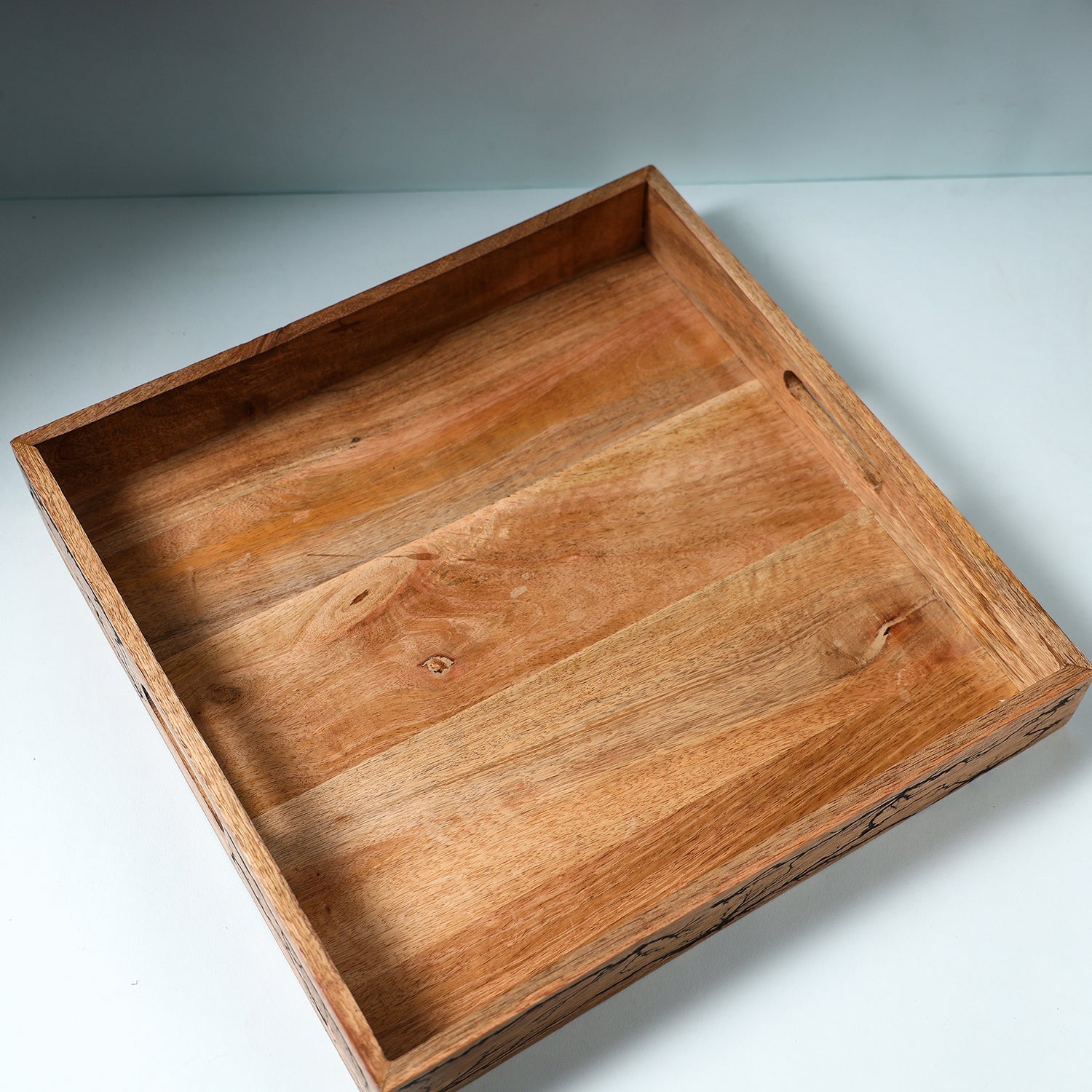 Brown - Handcrafted Mango Wooden Serving Tray (15 x 15 in)