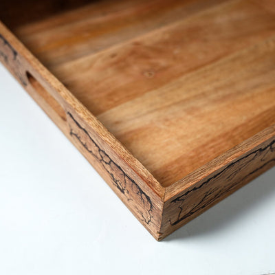 Brown - Handcrafted Mango Wooden Serving Tray (15 x 15 in)