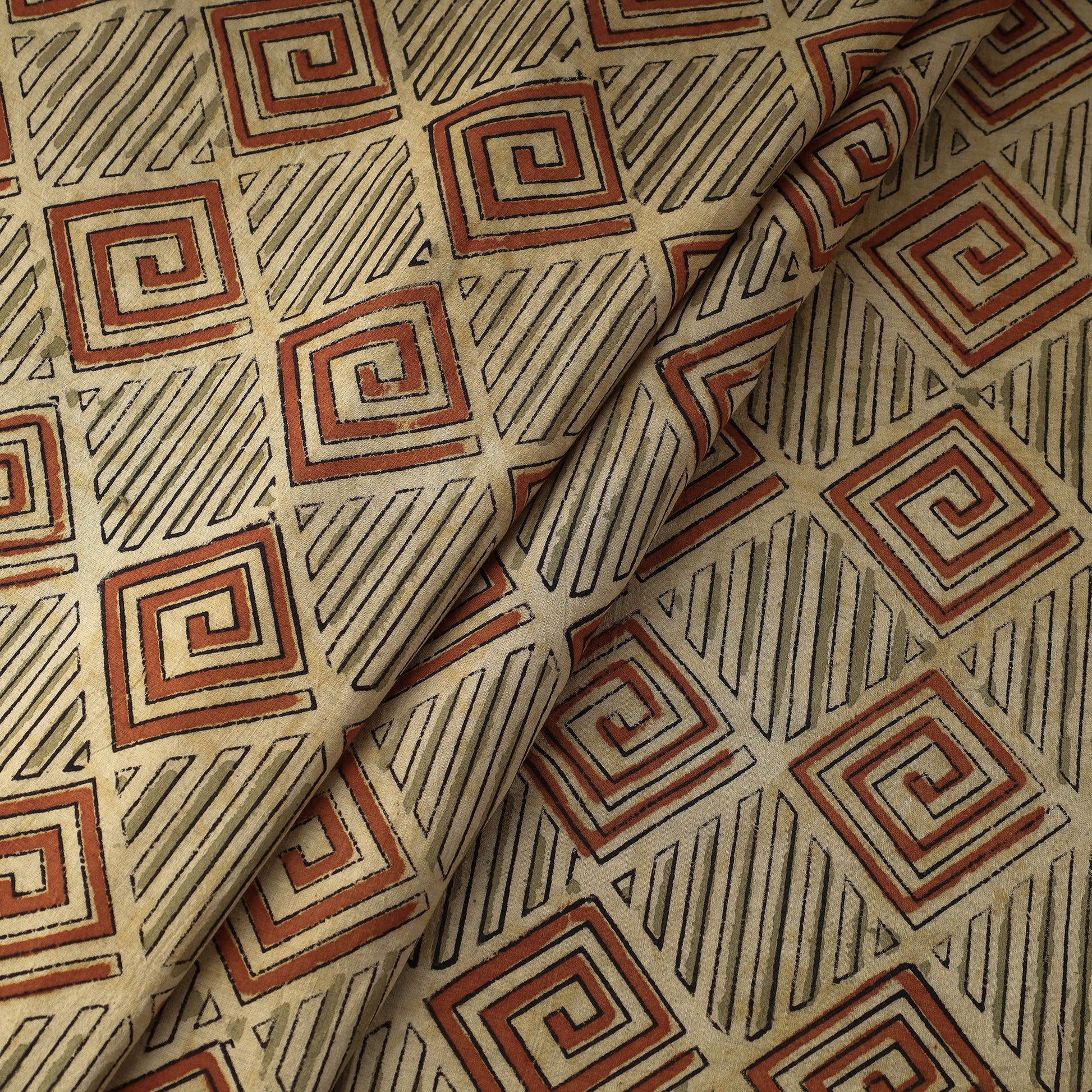 Beige - Kalamkari Block Printed Cotton Fabric
