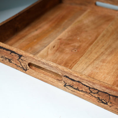 Brown - Handcrafted Mango Wooden Serving Tray (15 x 15 in)