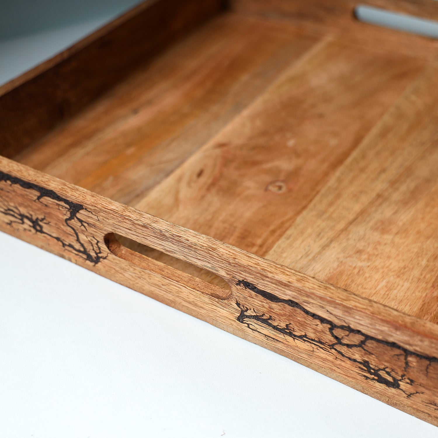 Brown - Handcrafted Mango Wooden Serving Tray (15 x 15 in)