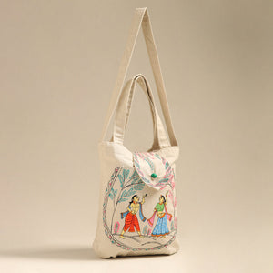 Beige - Pattachitra Handpainted Shoulder Bag from Odisha 27