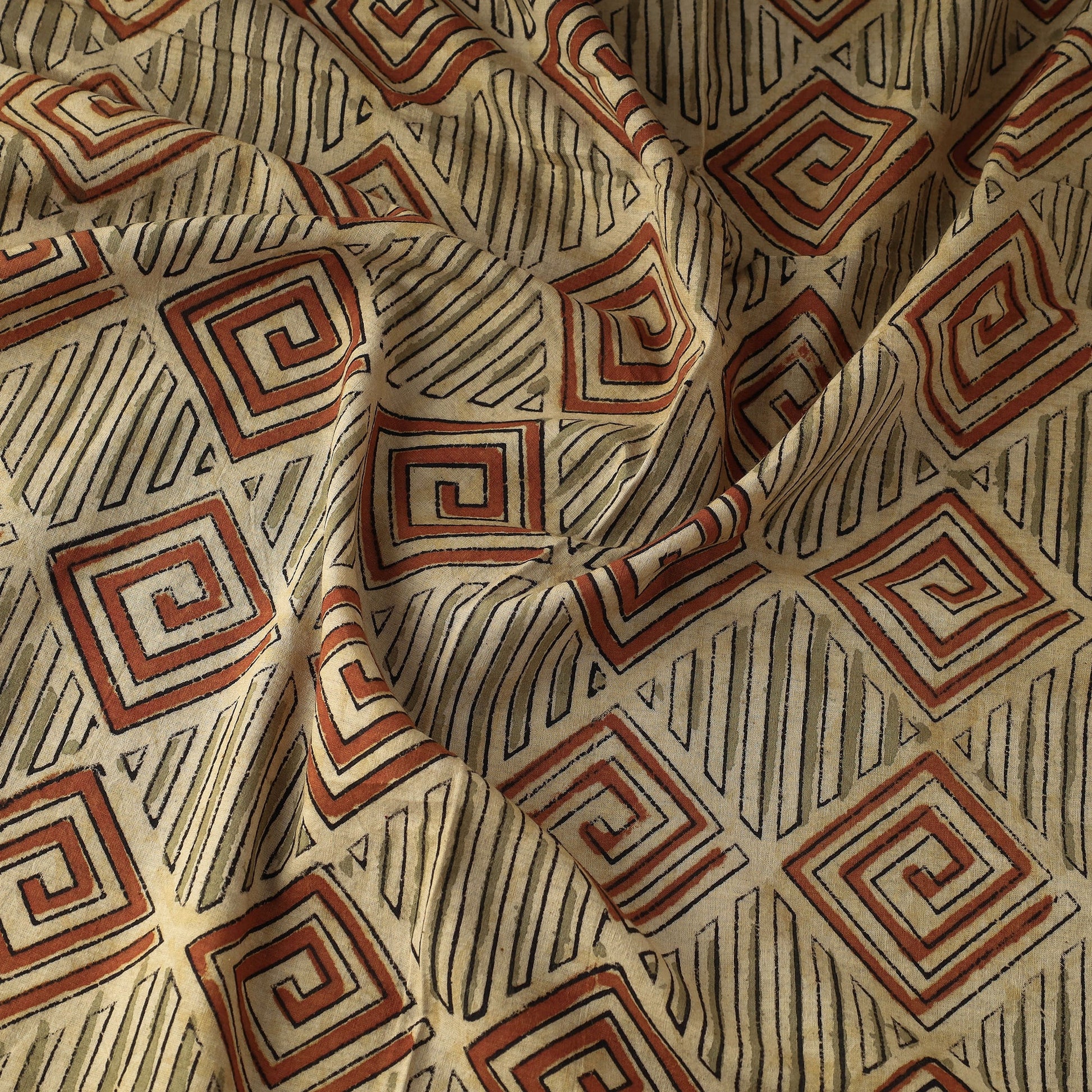 Beige - Kalamkari Block Printed Cotton Fabric