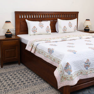 Blue - Double - Reversible Sanganeri Block Print Cotton Quilt Set 04