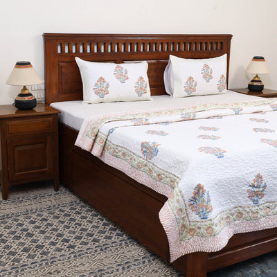 Blue - Double - Reversible Sanganeri Block Print Cotton Quilt Set 04