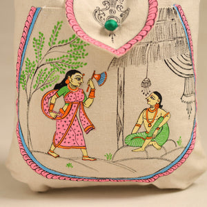 Beige - Pattachitra Handpainted Shoulder Bag from Odisha 28