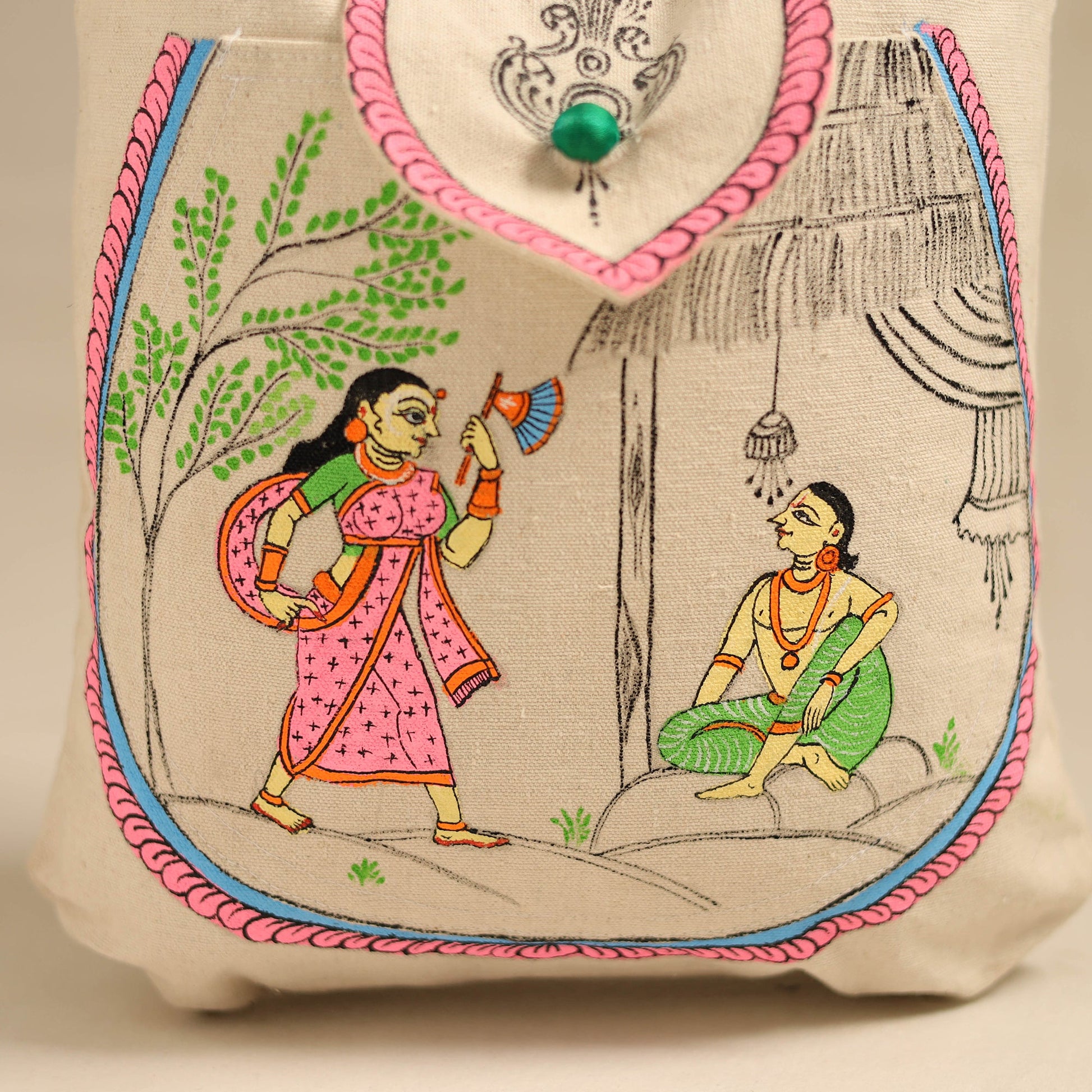 Beige - Pattachitra Handpainted Shoulder Bag from Odisha 28
