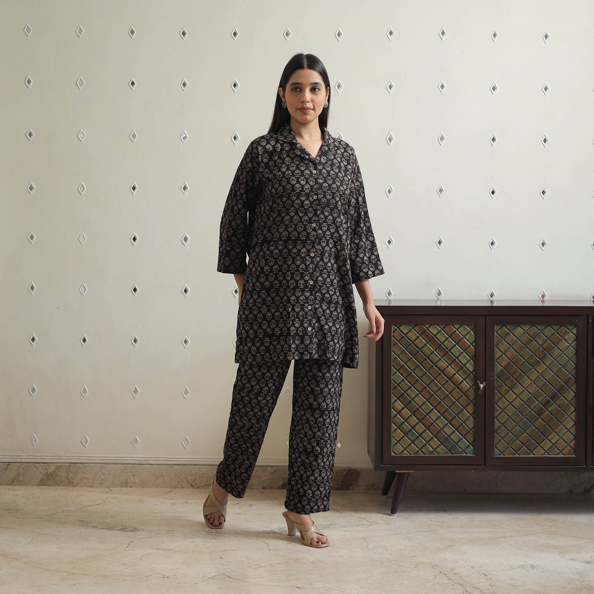 Black - Block Printed Cotton Ajrakh Co-ord Set 05