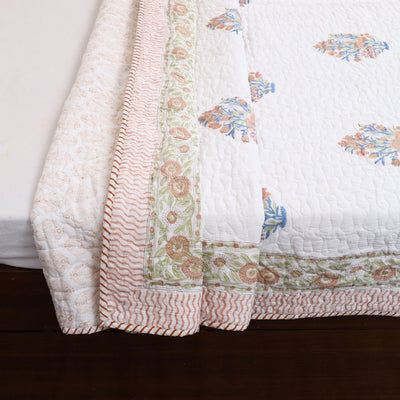 Blue - Double - Reversible Sanganeri Block Print Cotton Quilt Set 04