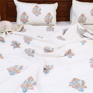 Blue - Double - Reversible Sanganeri Block Print Cotton Quilt Set 04