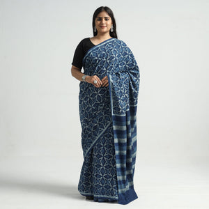 Blue - Akola Hand Block Printed Cotton Saree