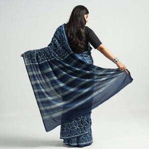Blue - Akola Hand Block Printed Cotton Saree