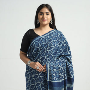 Blue - Akola Hand Block Printed Cotton Saree