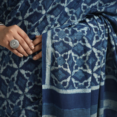 Blue - Akola Hand Block Printed Cotton Saree