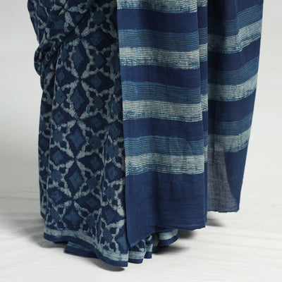 Blue - Akola Hand Block Printed Cotton Saree