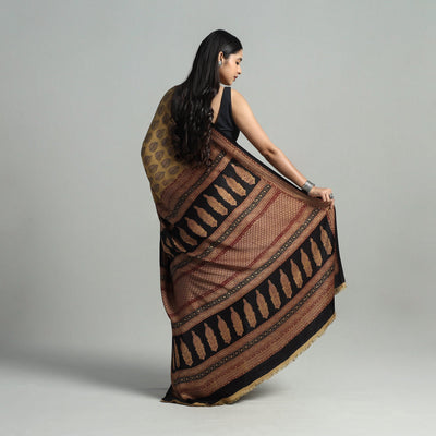 Brown - Hand Block Printed Modal Silk Bagh Saree 03