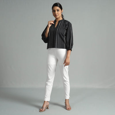 Black - Jacquard Full Sleeve Cotton Crop Top