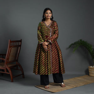 Brown - Angrakha Handloom Chanderi Silk Tie-Dye Leheriya Kurta 01