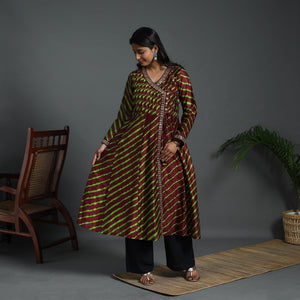 Brown - Angrakha Handloom Chanderi Silk Tie-Dye Leheriya Kurta 01