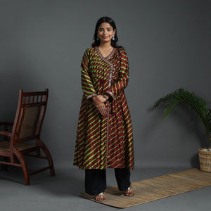 Brown - Angrakha Handloom Chanderi Silk Tie-Dye Leheriya Kurta 01