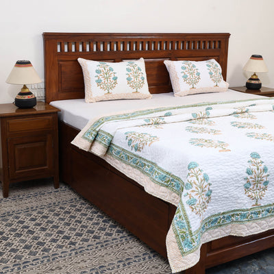 Blue - Double - Reversible Sanganeri Block Print Cotton Quilt Set 10