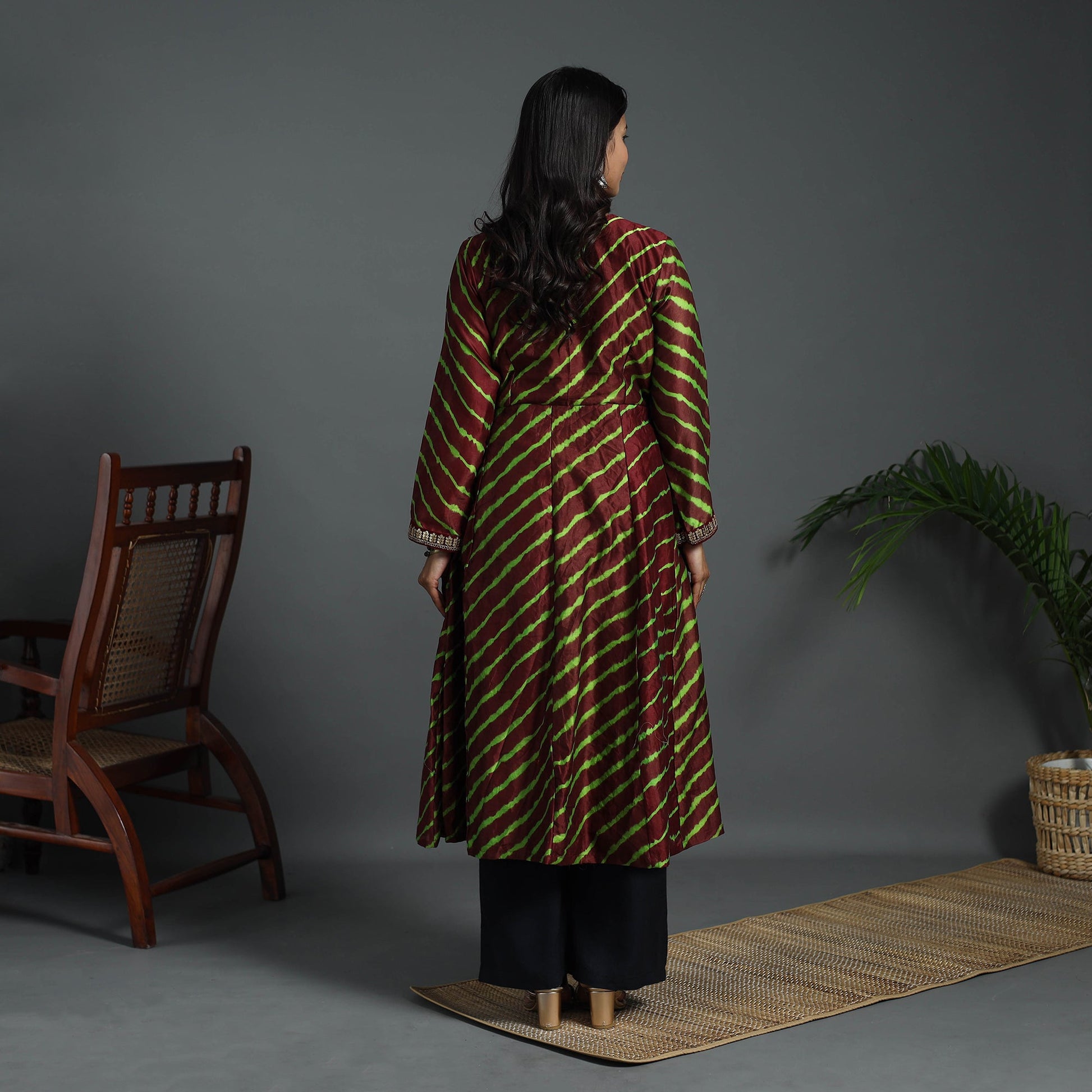 Brown - Angrakha Handloom Chanderi Silk Tie-Dye Leheriya Kurta 01