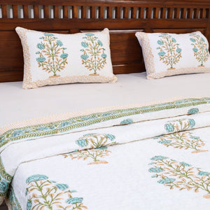 Blue - Double - Reversible Sanganeri Block Print Cotton Quilt Set 10