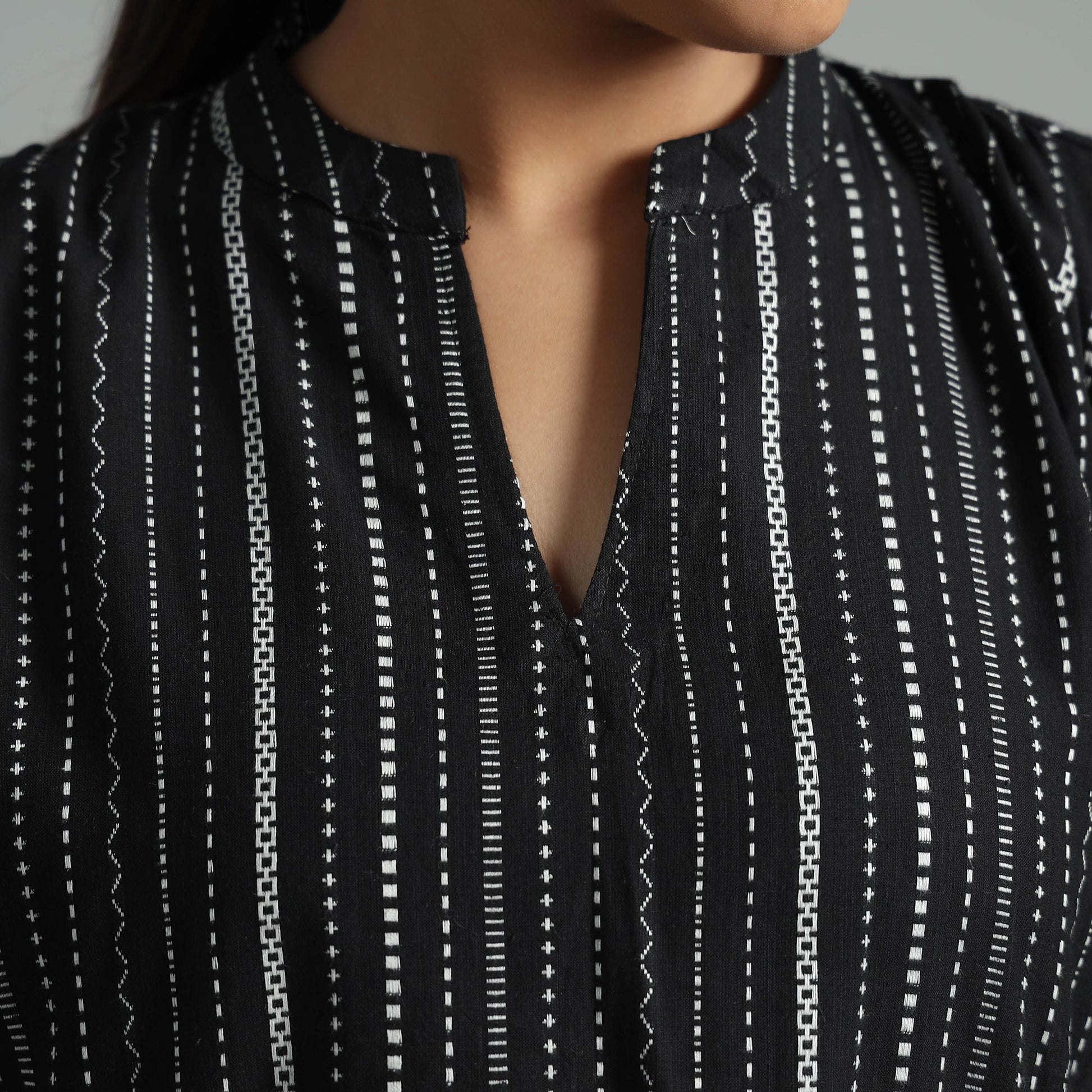 Black - Jacquard Full Sleeve Cotton Crop Top