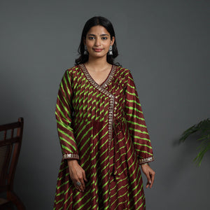 Brown - Angrakha Handloom Chanderi Silk Tie-Dye Leheriya Kurta 01