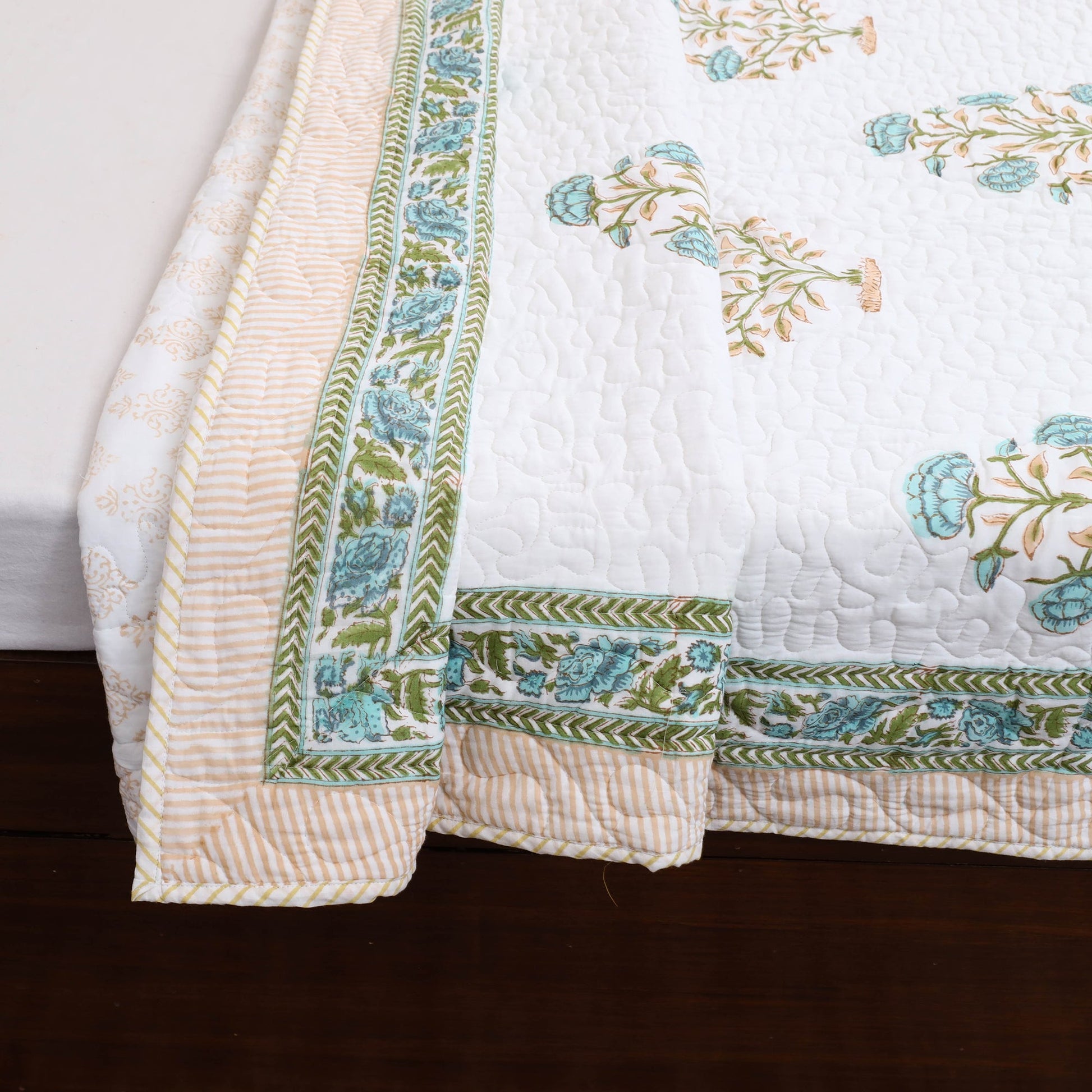 Blue - Double - Reversible Sanganeri Block Print Cotton Quilt Set 10