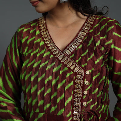 Brown - Angrakha Handloom Chanderi Silk Tie-Dye Leheriya Kurta 01