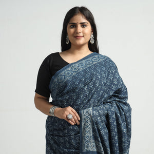 Blue - Akola Hand Block Printed Cotton Saree