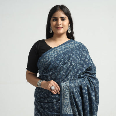 Blue - Akola Hand Block Printed Cotton Saree