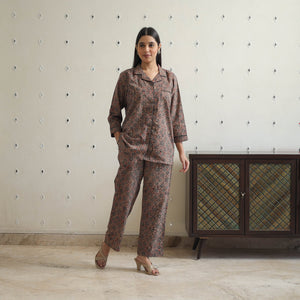 Brown - Block Printed Cotton Ajrakh Night Suit Set 16