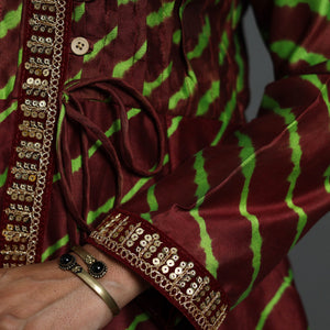 Brown - Angrakha Handloom Chanderi Silk Tie-Dye Leheriya Kurta 01
