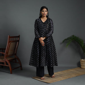 Black - Angrakha Handloom Chanderi Silk Tie-Dye Leheriya Kurta 02