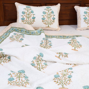 Blue - Double - Reversible Sanganeri Block Print Cotton Quilt Set 10