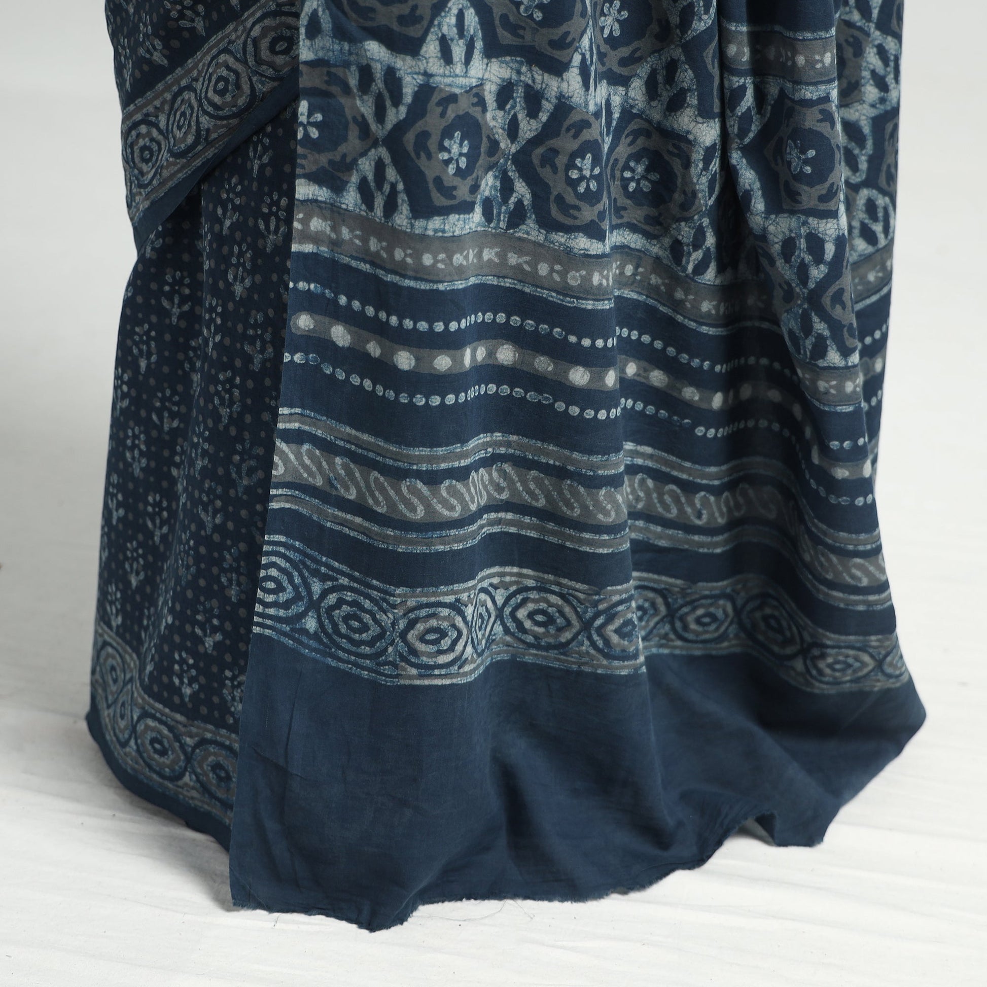 Blue - Akola Hand Block Printed Cotton Saree