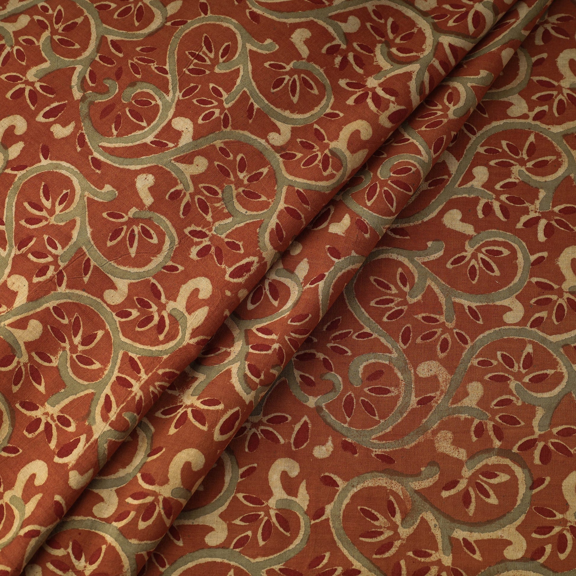 Brown - Kalamkari Block Printed Cotton Fabric