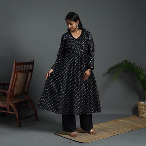Black - Angrakha Handloom Chanderi Silk Tie-Dye Leheriya Kurta 02