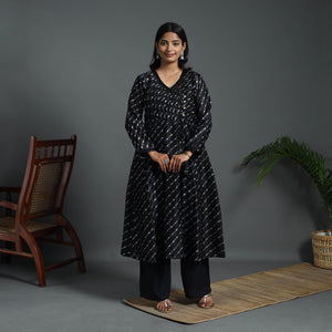 Black - Angrakha Handloom Chanderi Silk Tie-Dye Leheriya Kurta 02