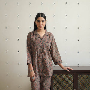 Brown - Block Printed Cotton Ajrakh Night Suit Set 16