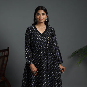 Black - Angrakha Handloom Chanderi Silk Tie-Dye Leheriya Kurta 02