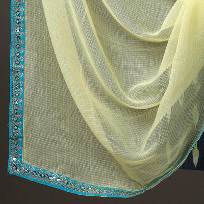 Blue - 3pc Cotton Pochampally Ikat Kurta with Plain Dupatta 04