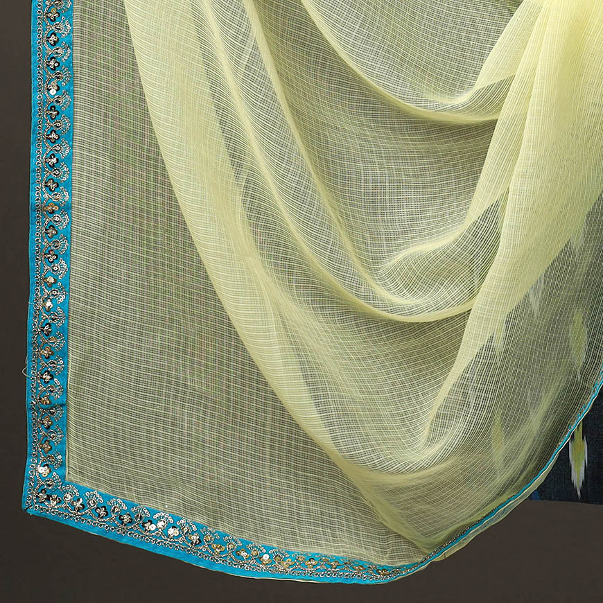 Blue - 3pc Cotton Pochampally Ikat Kurta with Plain Dupatta 04